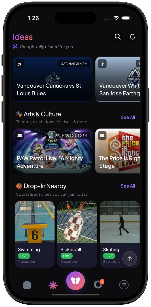 Whim app: Ideas screen